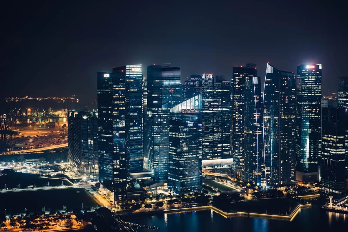 A connected smart city — the intelligent infrastructure SMS Services powers across IoT, buildings, homes, retail, ERP and security